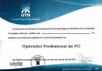 Certificado UTN FRVM - Operador Profesional de PC