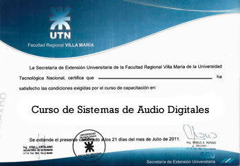 Certificado UTN FRVM - Sistemas de Audio